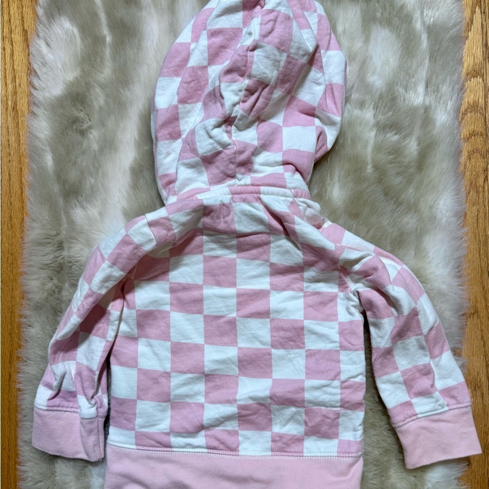 Monica & Andy Baby Girl Organic Cotton Pink White Checkered Kids Hoodie 9-12M - Picture 2 of 3